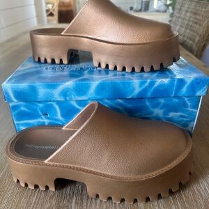 Jeffrey Campbell Brown Platform Slides - Free People Clogge - Bronze Metallic